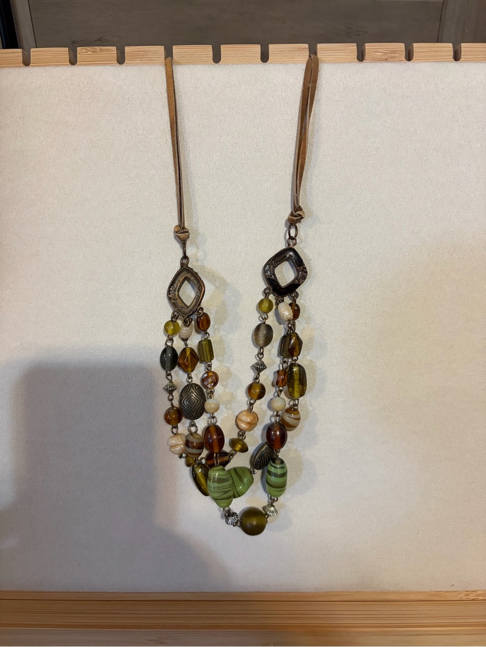 Boho Multi-Strand Green and Brown Bead Necklace - Unbranded
